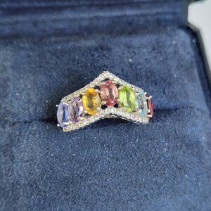 VTG Tanzanite Amethyst Citrine Sapphire Peridot Topaz Garnet 925 Ring Sz 7